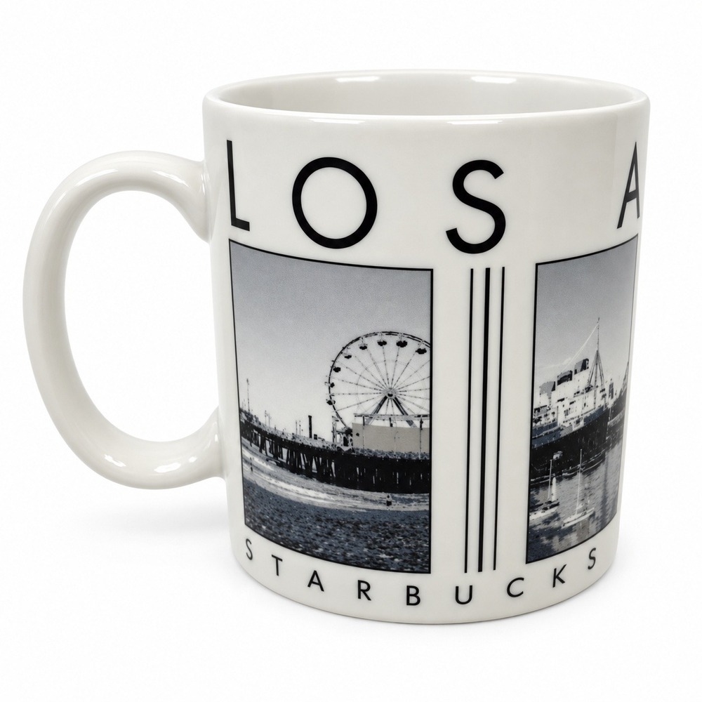 Starbucks 16oz Los Angeles Mug 2005 Barista City Scenes Series Black White Photo